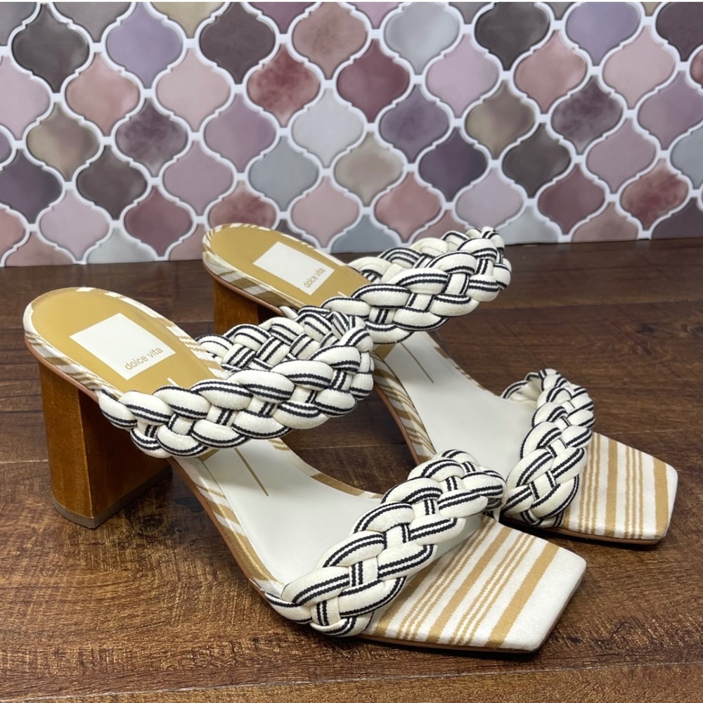 Dolce Vita - "Paily" Braided Stripe Block Sandal - Black/Off-White - Size 7‎ - Picture 7 of 15